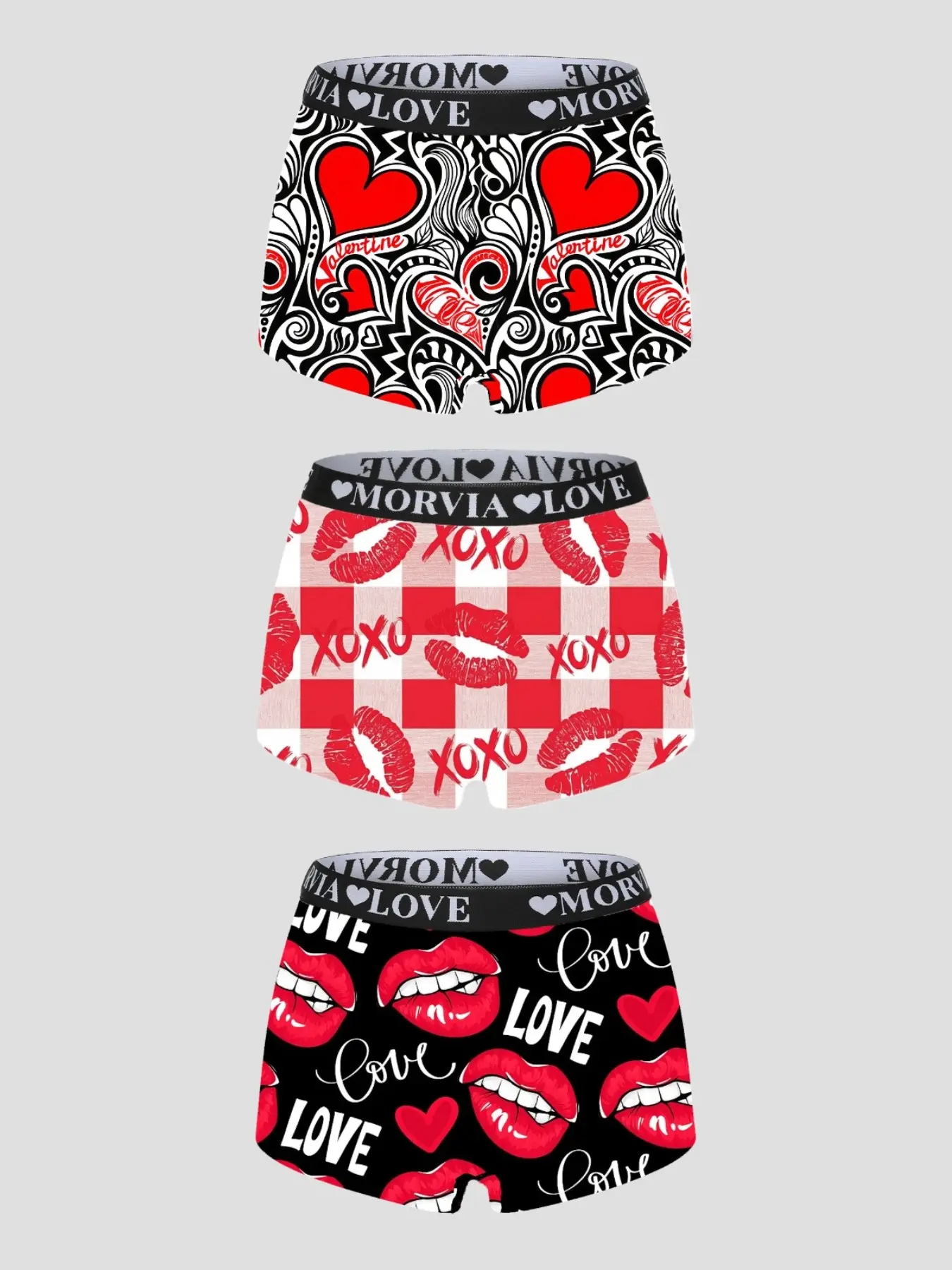 Morvia 3pcs Retro Gingham Xoxo Print Boyshorts, Breathable Quick-Dry Fabric, High Stretch, Comfy for Lounging & Summer Travel, Lightweight Summer Panties, Printed Panties, Hipster Underwear, Fashion Comfy Underwear, Lightweight Stretchy Underwear