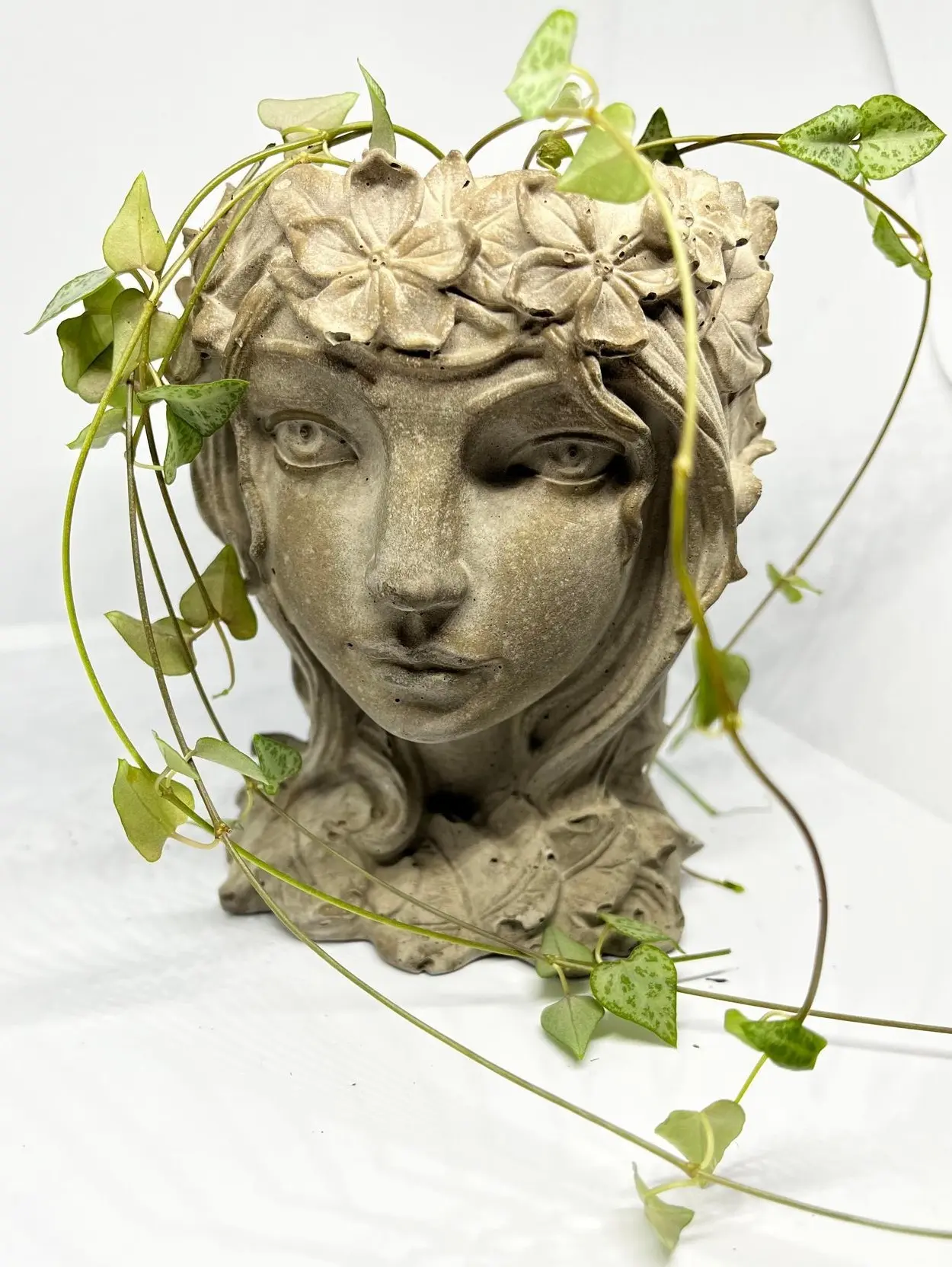 Nature Nymph (Pot) Face Pot, container, flower pot, bust, sculpture mythology cement, plant lover, womens face, sculpture, Goddess Planter Flower Modern