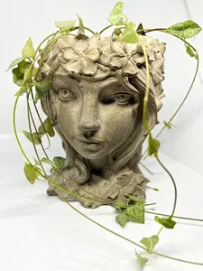 Nature Nymph (Pot) Face Pot, container, flower pot, bust, sculpture mythology cement, plant lover, womens face, sculpture, Goddess Planter Flower Modern