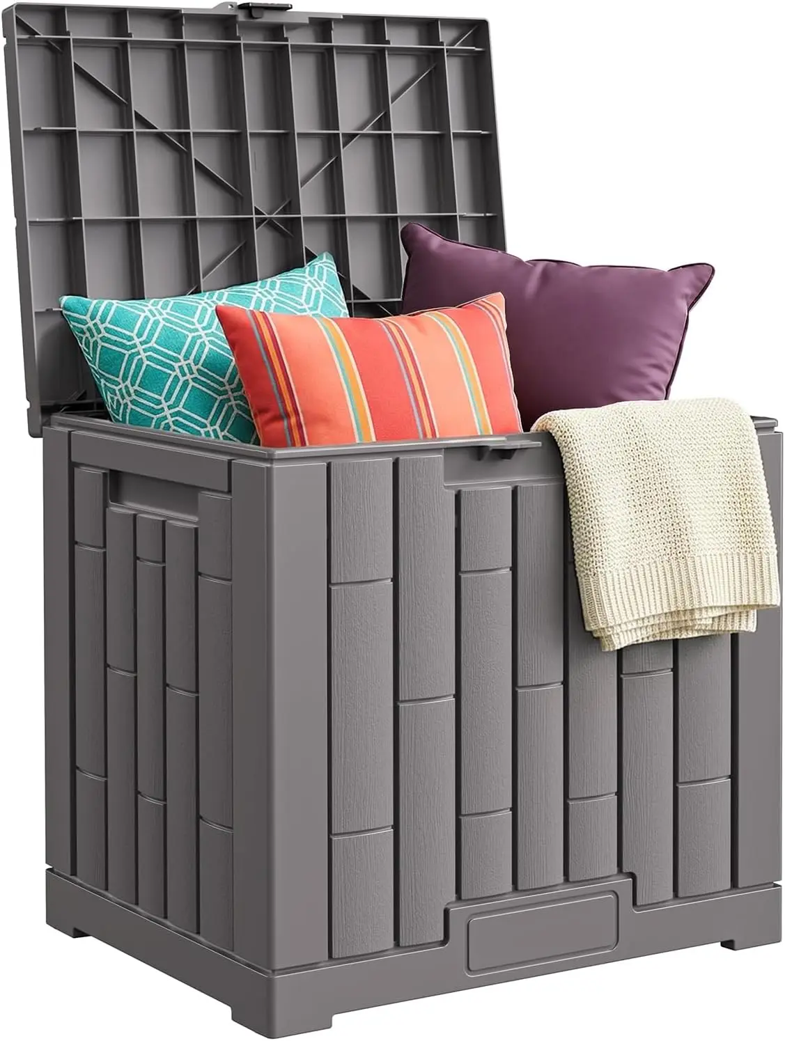 Jocoevol Plastic Rectangular Outdoor Storage Box - 30 Gal, UV Resistant, Waterproof, Lockable Lid, Portable, Easy-to-Assemble Container for Pool, Patio, Garden, Deck Box