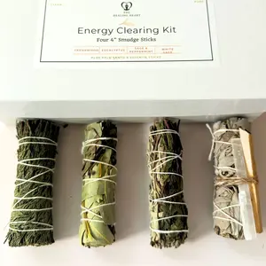 Energy Clearing Kit, Smudge Set, Four 4" Smudging Sticks, Cedarwood, Eucalyptus, Peppermint & Sage & White Sage