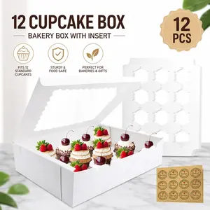 12 Count White Cupcake Boxes with Window – Each Box Holds 12 Cupcakes (144 Total), 12.8”x9.8”x3.5” – Sturdy & Stackable, Perfect for Wedding, Baby Shower, Christmas, Bakery Displays
