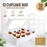 12-Count Cardboard Rectangular Multi-Dessert Cupcake Boxes - Bakery Supplies Utensils, Durable, Easy to Carry, Easy to Carry Out, Lightweight Stackable, 12.8x9.8x3.5in, Removable Compartment, Holds 144 Total Desserts, for Wedding, Birthday Events