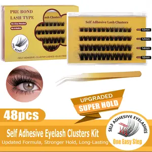 48 PCS Self Adhesive Eyelashes Clusters Kit Lash Clusters DIY Eyelashes Pre Glued No Glue Needed No Remover No residue