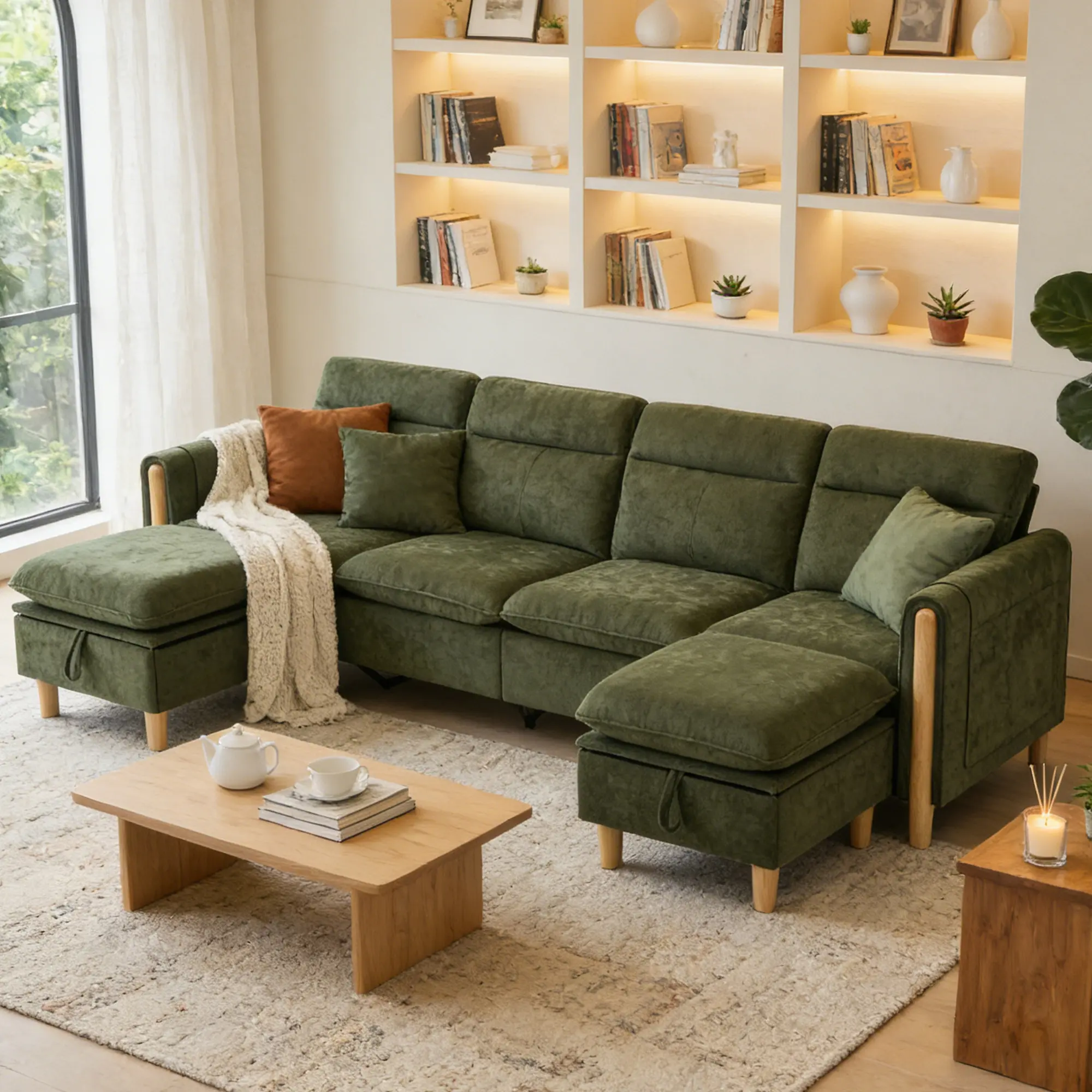 Oversized Modular Sectional Couch - 4-Seater Modern Chenille Fabric Living Room Furniture, 102.8in Sturdy Convertible U-Shaped Sofas Living Room with 2 Movable Storage Ottomans, 800 lbs Weight Capacity for Family & Office