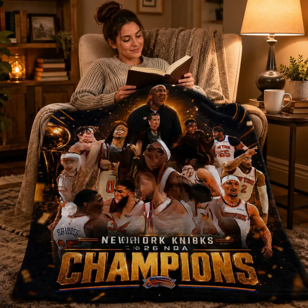 N Y Basketball champions sign Blanket, Blue Orange Basketball Inspired Fleece Blanket, Sports Fan Gift