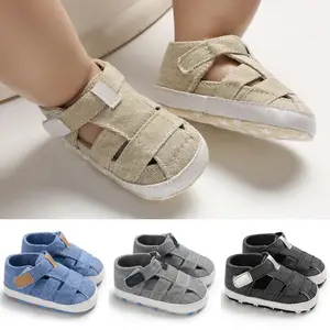 Baby Denim Fisherman Sandals - Multi-Color Closed-Toe First Walker Shoes with Hook & Loop Strap, Breathable Soft Sole Crib Shoes for Infant Boys & Girls  Ventilation Fashion Walking Shoes