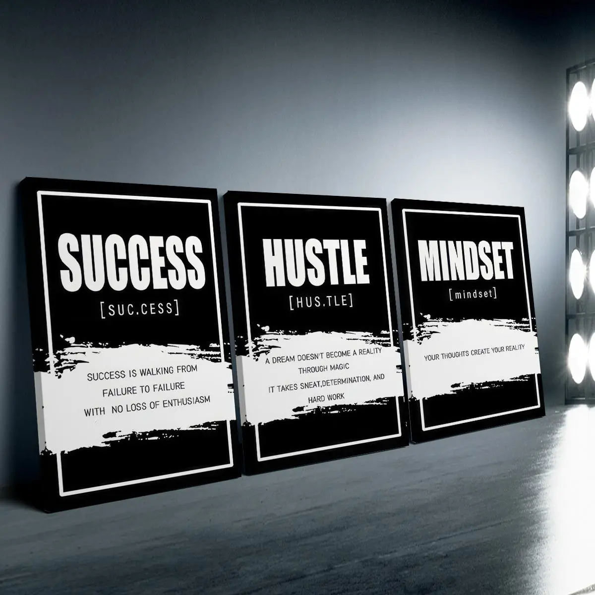 Set of 3 Wooden Framed Canvas Poster, Inspirational Quote Modern Wall Art, Motivational Poster, Quote Prints, Ideal Gift for Bedroom, Living Room, Office, Dorm Corridor, Wall Decor, Room Decoration, Ready To Hang, Living Room Decorations