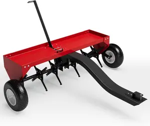 GAOMON 40-Inch Red Tow Behind Aerator with Universal Hitch, Heavy Duty Plug Aerator for Lawn Tractor ATV, 24 Steel Tines, MAX 150lb Weight Tray & Inflatable Wheels for Lawn, Yard, Garden Care