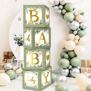 Sage Green Baby Boxes with Letters for Baby Shower Decorations, 4 Pack