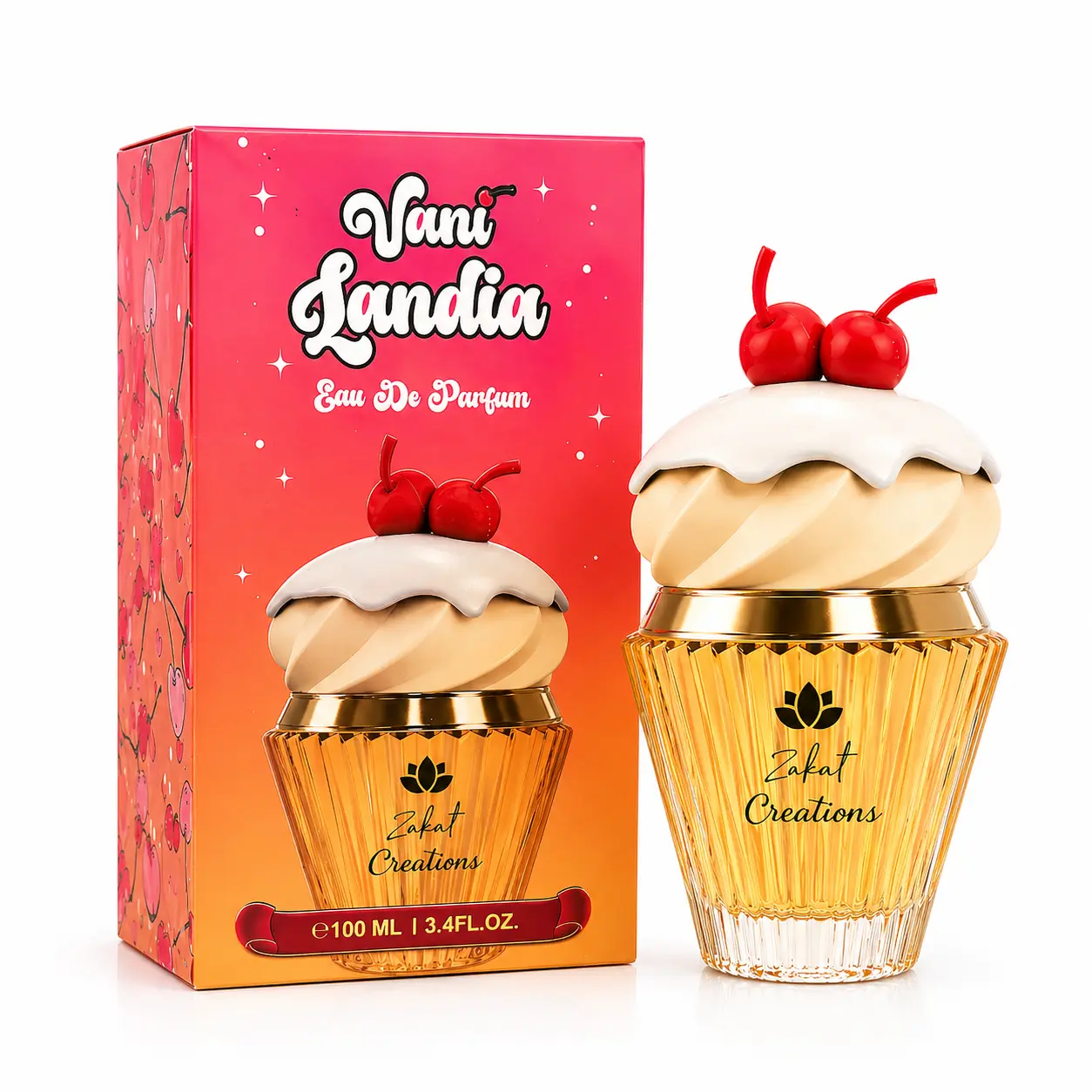 Zakat Vani Landia Eau De Parfum 100ML | Sweet Cherry Vanilla Perfume for Women | Long Lasting Floral Fruity Fragrance | Cute Cupcake Bottle Gift