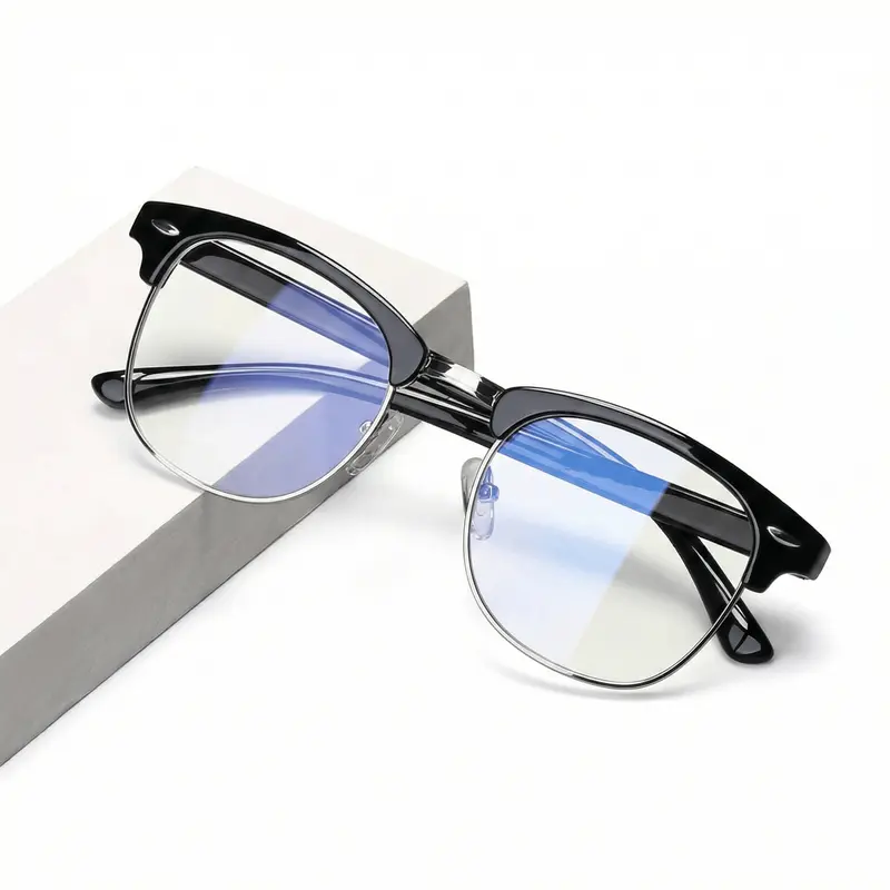 Blue Light Blocking Glasses Retro Browline Half Rim Frame for Men Women Computer Gaming Eyewear Anti Eye Strain Lightweight Clear Lens Aesthetic Glasses Gift for Students Office Workers All-season Daily Accessory