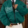 Men's Fitted Woven Casual Baseball Collar Jacket with New York Letter Print - Men's Clothing for Campus Life, Daily Travel, Spring & Autumn Wear