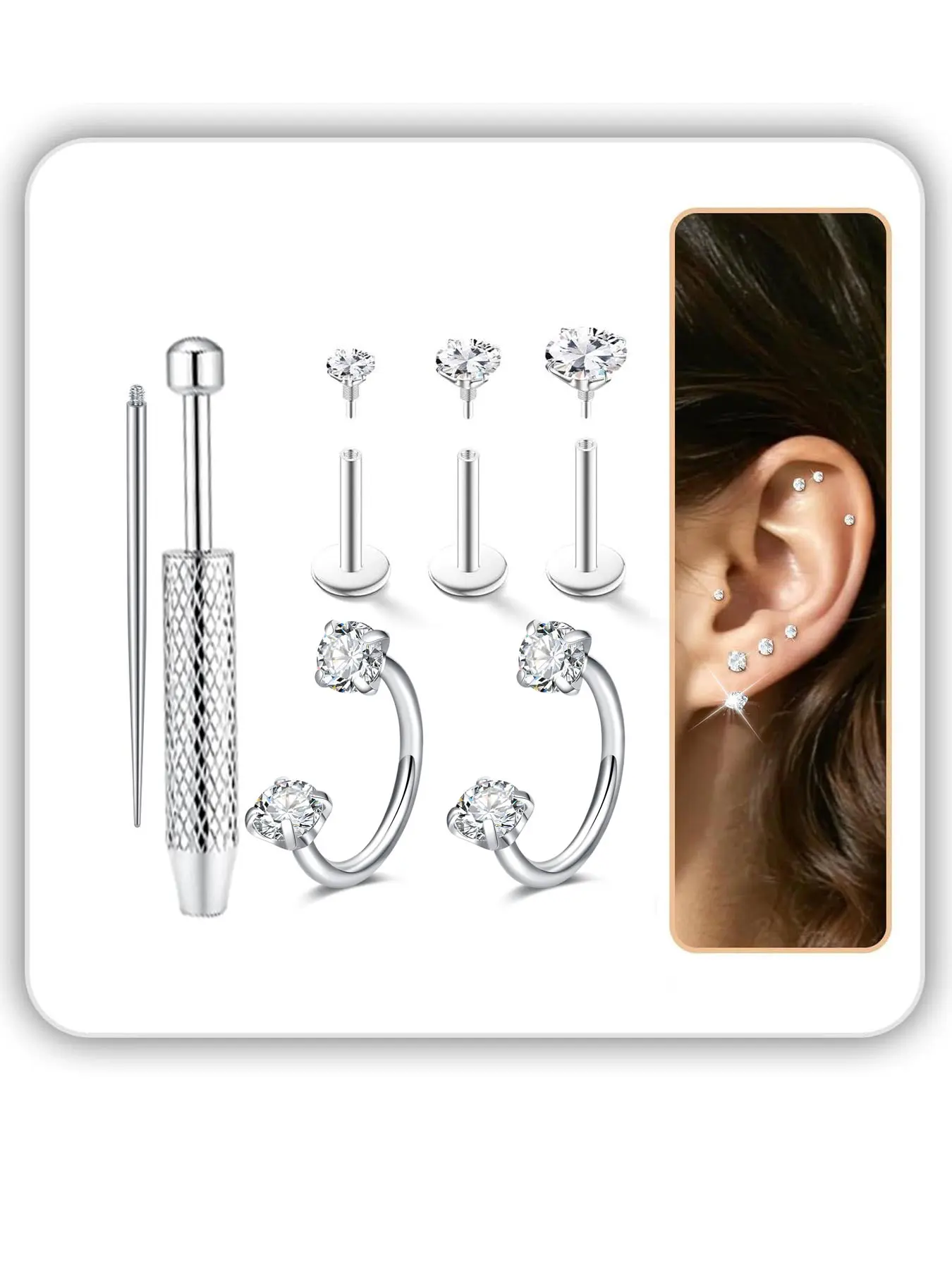 18G Internally Threaded Gems  Horseshoe Nose Ring， Flat Back Earrings with Piercing Taper Nose Studs Tragus Cartilage Earring for Women Men Gems For Piercings Nosepiercings Body Jewelry