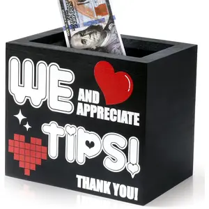 Wooden Tips Jar Tip Donation Box 6 x 4 x 5 Inch Tip Collection Bucket   Storage Container Suggestion Raffle  Box Jar for Restaurants Musicians Bartender Bars Driver