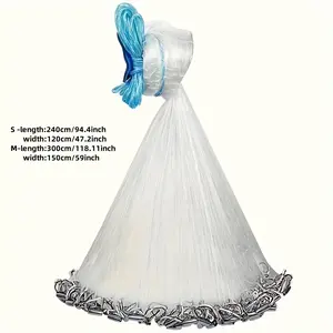 Easy-to-Throw American Fishing Net 240cm x 120cm Perfect for Catching Most Fish Traditional Hand Cast Ringless Spiral Net Bag Christmas Halloween Gift