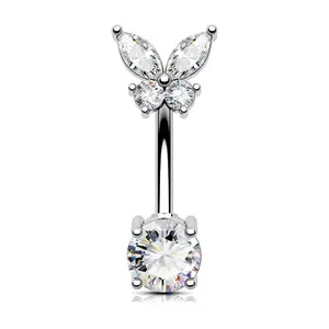 Oufer 14G CZ Butterfly Top Belly Button Ring
