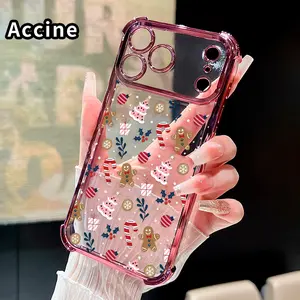 Phone Case for iPhone 17 Pro Max 16 15 Plus Air 14 13 12 11 E Christmas Delight Pattern Four-corner Thickened Anti-drop Protective Silicone Cover Gift