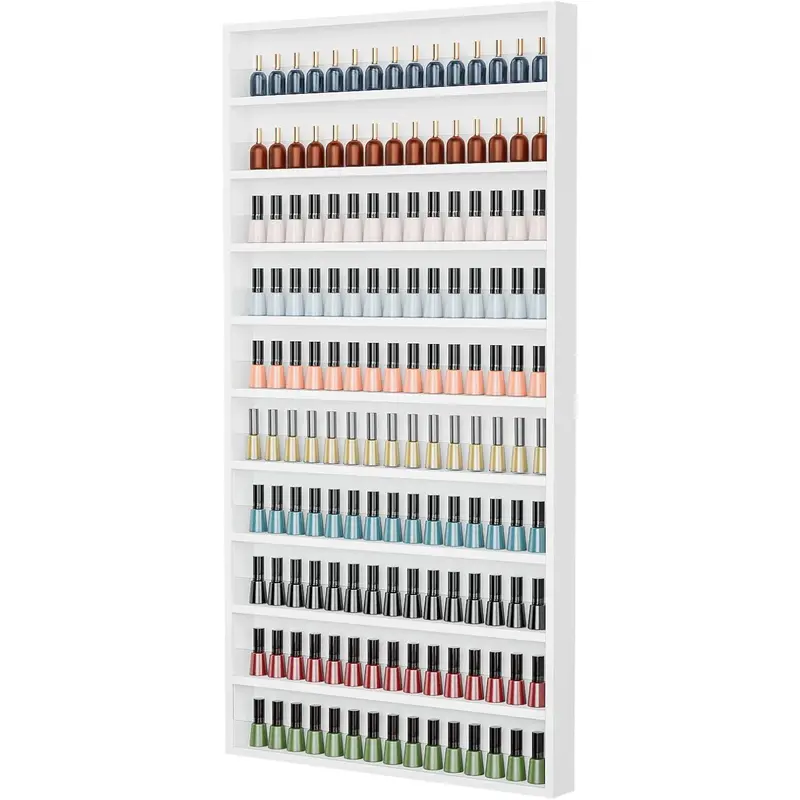 OmySalon 10-Tier Acrylic Nail Polish Organizer Shelf - Wall/Corner-Mounted Multifunctional Storage Rack, 22in Durable Cabinet Display Holder for Beauty Salons, Bathroom Storage Organization, Dorm Essential Home Decor