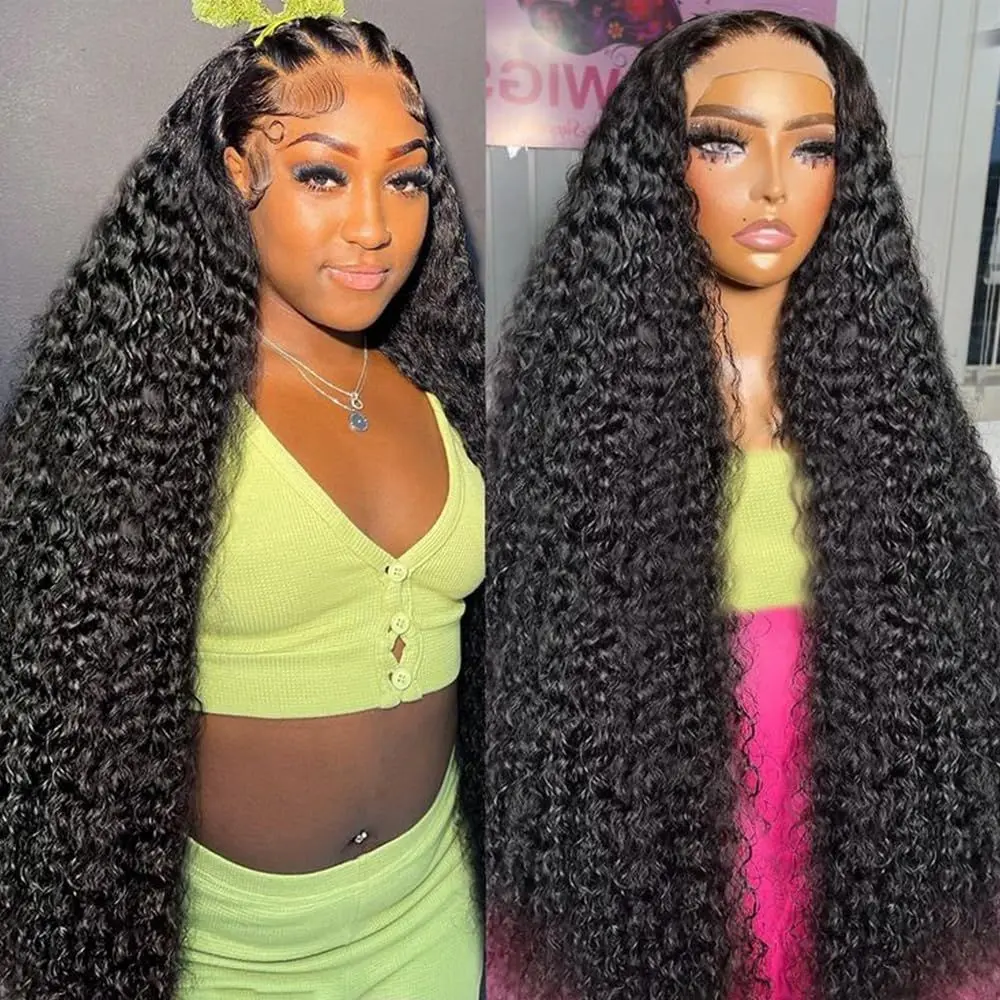 34Inch Deep Wave Curly Human Hair Wigs 13x6 Lace Front Human Hair Wigs Brazilian Kinky Curly Wigs 180 Density Pre Plucked With Baby Hair