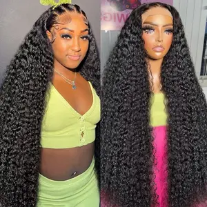 34Inch Deep Wave Curly Human Hair Wigs 13x6 Lace Front Human Hair Wigs Brazilian Kinky Curly Wigs 180 Density Pre Plucked With Baby Hair