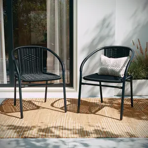Outdoor Stack Chairs, Stacking Rattan Patio Chairs with Curved Back and Cross Bracing, Black