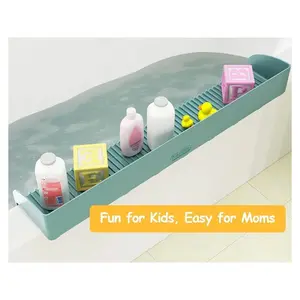 Roslin Bathtub Water Splash Guard for Tub Silicone with Super Strong Suction Cups Large New Aqua Rectangular Shape Extra Long Feature