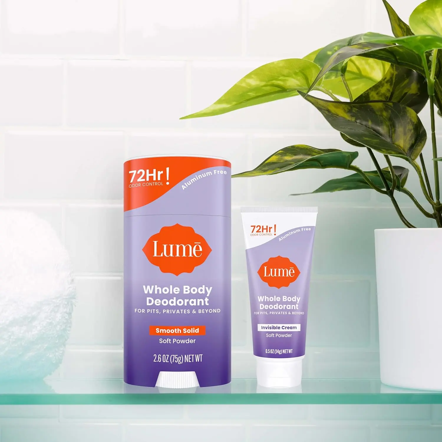 Lume Whole Body Deodorant Cream Tube Mini and Stick 0.5oz & 2.6 Soft Powder | 72-Hour Odor Control, Aluminum & Baking Soda Free, Skin-Safe, Whole-Body Deodorant for Women Body Care
