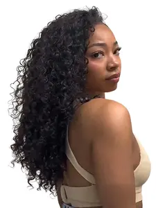 Bling Hair Half Wig Human Hair Water Wave Human Hair Glueless Wigs Seamless Clip Ins Flip Over Wear Go Wig Invisible Hairline Beginner Friendly 18 Inch