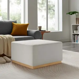 Modway Tilden Large 28" Square Performance Velvet Upholstered Ottoman in Alabaster Natural