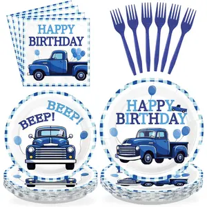 96 Blue Truck Birthday Party Supplies Blue Truck Happy Birthday Plates and Napkins Blue-White Themed Tableware Set for Kids Boys and Girls 1st 2nd 3rd Bday Party Decorations Serves 24