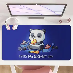 [Gaming Mouse Pad] Ultimate Panda Pizza Cheat Day Design Non-Slip MousePad For Desk With Rubber Base & Stitched Edge, Perfect For Home Office Use And Festive Holiday Gifts