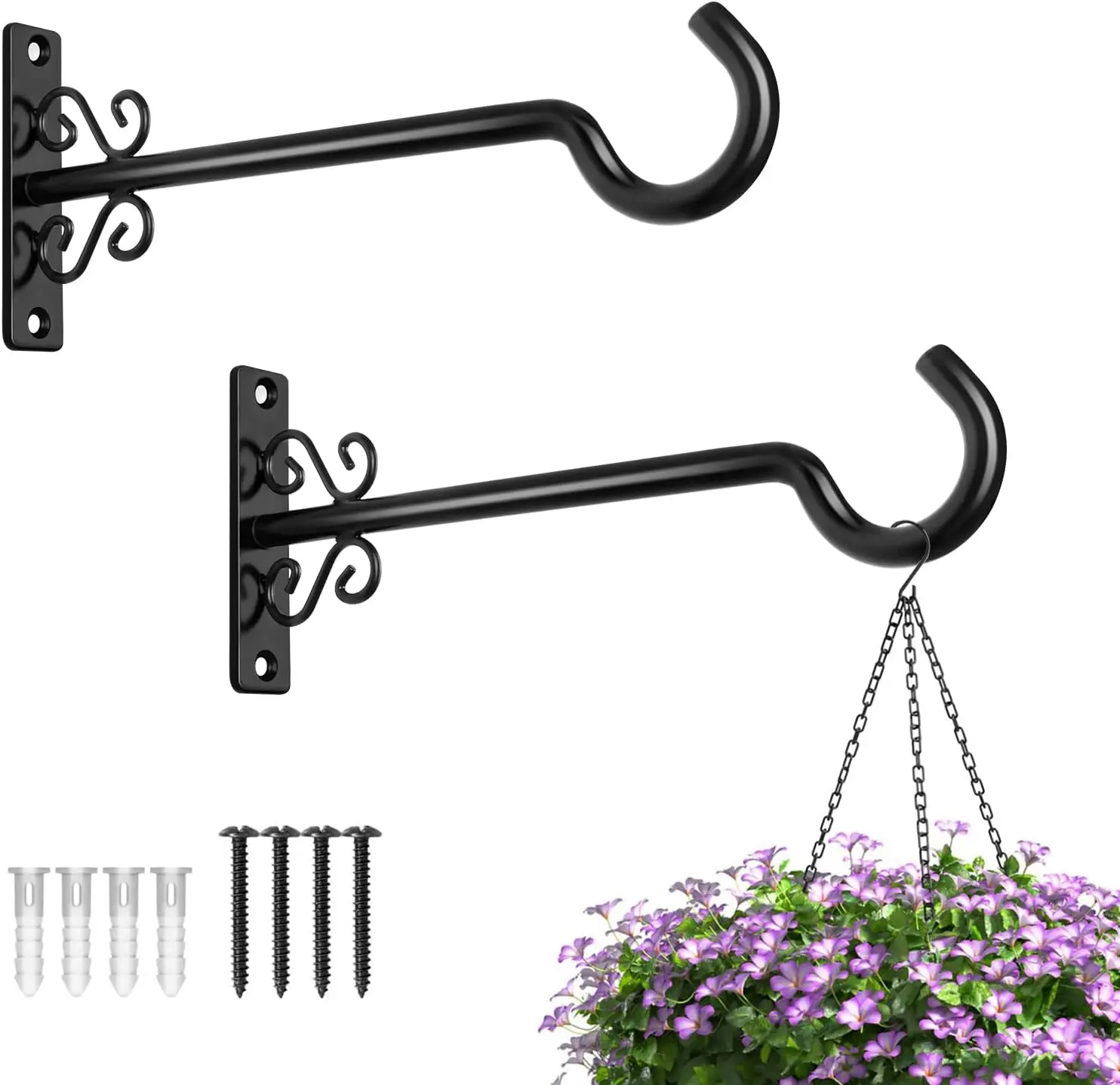 8-Inch Black Wall Hanging Brackets (2 Pack) - Home Organizer Hooks for Hummingbird Feeders, Planters, Decorating Living Room (Friends, Thanksgiving, Valentine's Day, Mother's Day) Indoor/Outdoor Use
