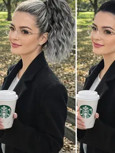 Elegant Women's Drawstring Ponytail Extension 14 Inches, Water Wave Curl Synthetic Hairpiece, Multifunctional Fake Ponytail ( Mix) Wavy Ponytail Extension