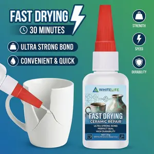 Whitelife Fast-Drying Ceramic Repair Glue, Super Strong Waterproof Adhesive, Ideal for Porcelain, Ceramics, Mugs, Tiles, High Durability Precision Tool
