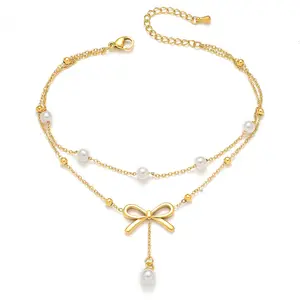 Gold Bowknot Tassel Anklet for Women Fashion Bowknot Design New Tassel Anklet Foot Jewelry for Women Casual Style