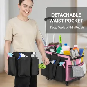 Rolling Cleaning Caddy Bag with Wheels,Detachable Trolley for Housekeepers, Water Resistant Cleaner Supplies Organizer with Wheels for Kitchen, Tool Organizer