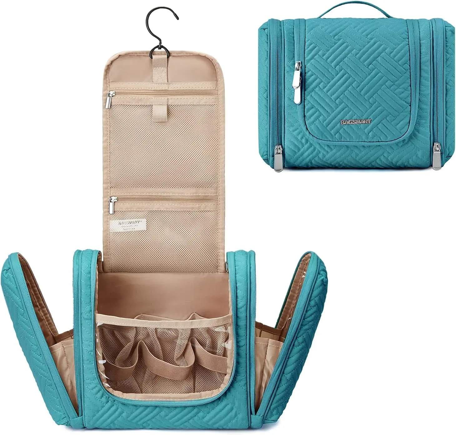 BAGSMART Large Hanging Travel Toiletry Bag for Women - Stylish Organizer for Cosmetics, Shampoo, Full-Sized Containers & Toiletries - Perfect for Travel - Blue
