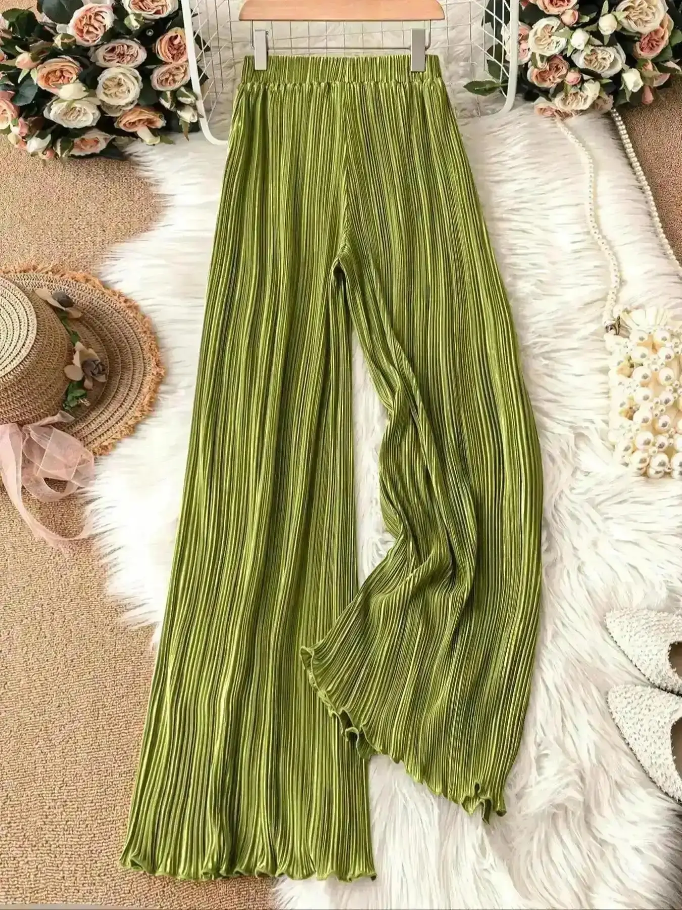 Refined Women's Solid Color Satin Wide Legged Pants, Casual Modest Comfy Trousers for Daily Wear, Ladies Bottoms All Seasons, Loose Wideleg Traveling, Contemporary, Simple Style, Contemporary, Every Season, Everyday