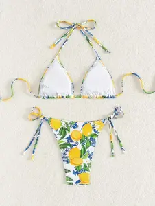 womens summer lemon print bikini set beachwear, All Over Print String Bikini