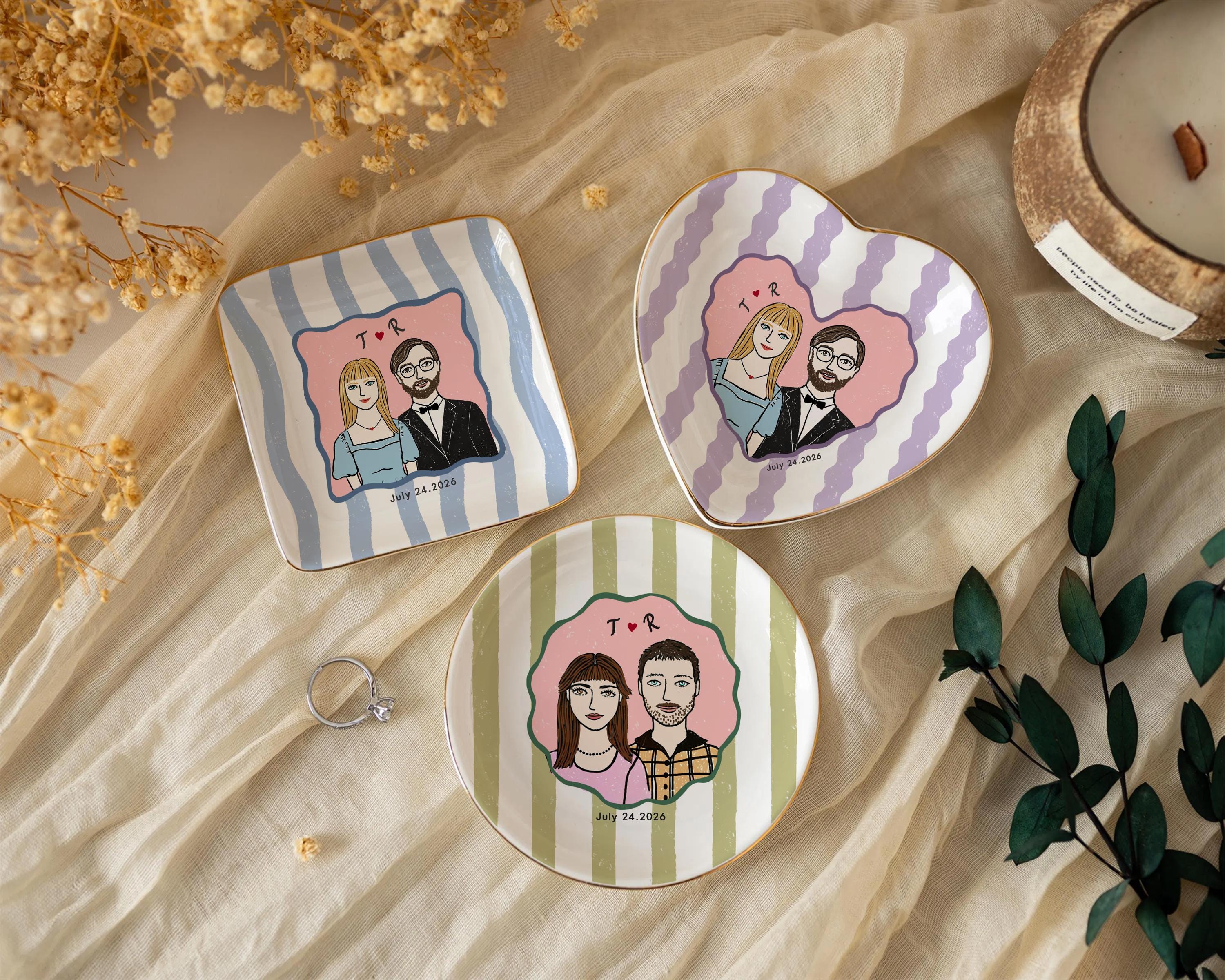 Custom Engagement Ring Dish, Personalized Proposal Portrait Ring Dish, Engaged Jewelry Tray, Wedding Stuff, Trinket Tray for Couples, Engagement Gift, Anniversary Gifts for Him