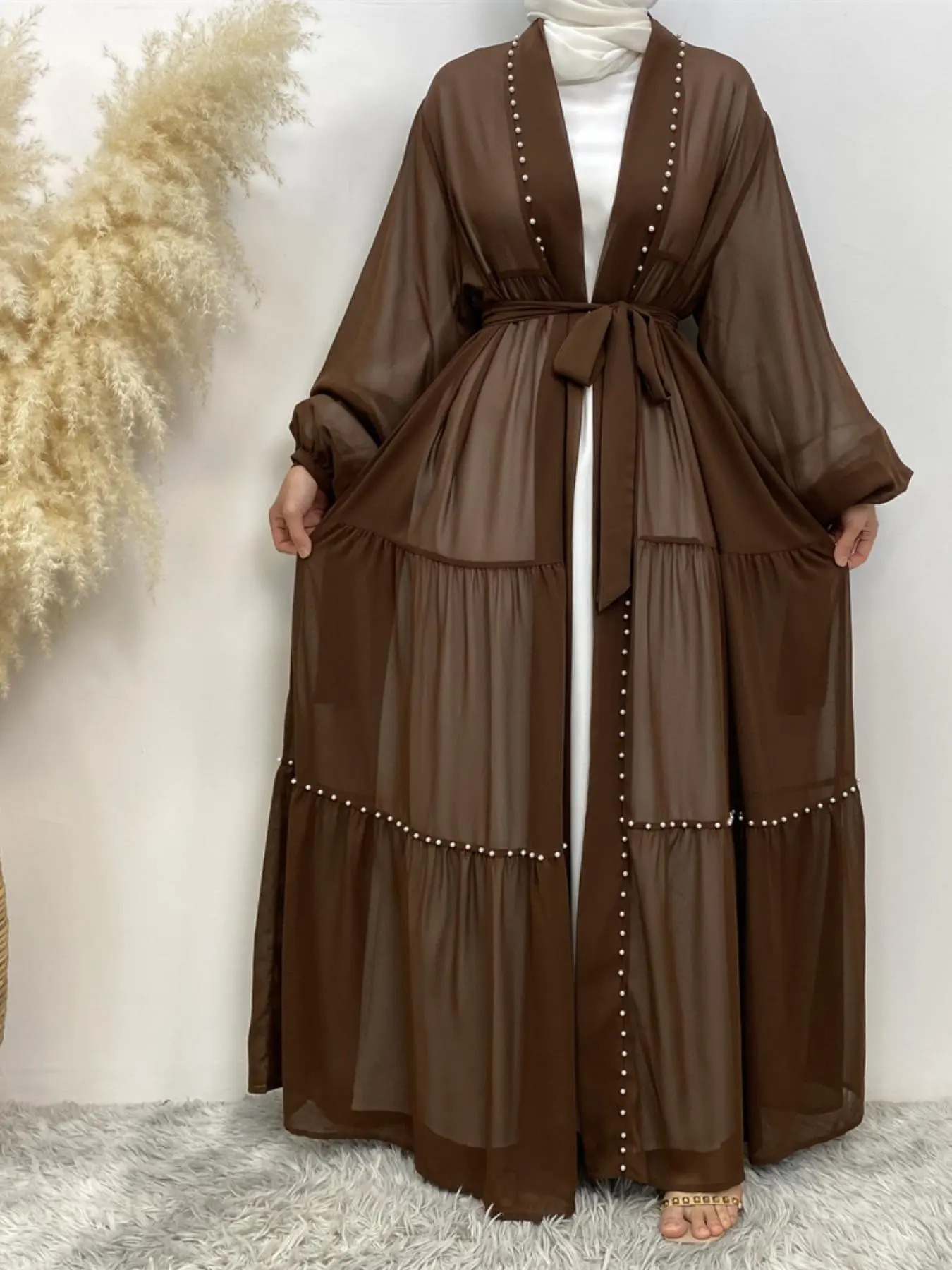 fitted lace wedding dress SGASY Women's Retro Kaftan Abaya Dress Muslim Long Sleeve Crew Neck Split  Maxi Dress Islamic Arab Jilbab with Pockets at Amazon Women's Clothing store main image 0