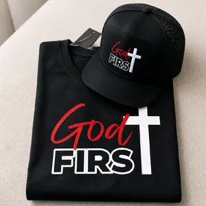 God First Men T-shirt & Hat Combo 100% Cotton Casual Menswear Top & Hat Set for Everyday Wear Comfortable & Stylish