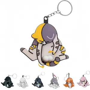 7PCS Interactive Cat Keychain Set Wiggling Kittens Playing with Rotating Ball Eggs Funny Cat Toy Charm Collection