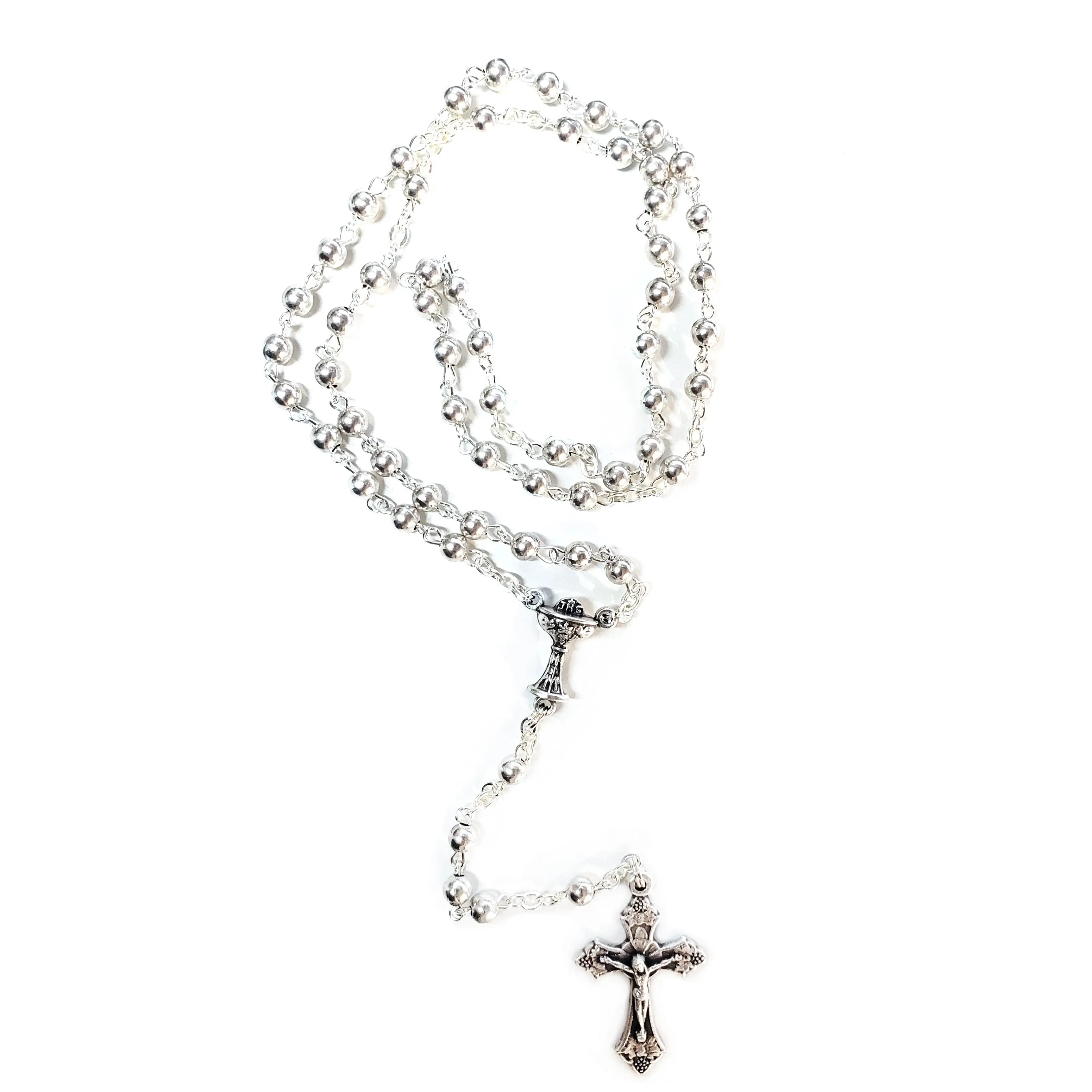 First Communion rosary with silver beads