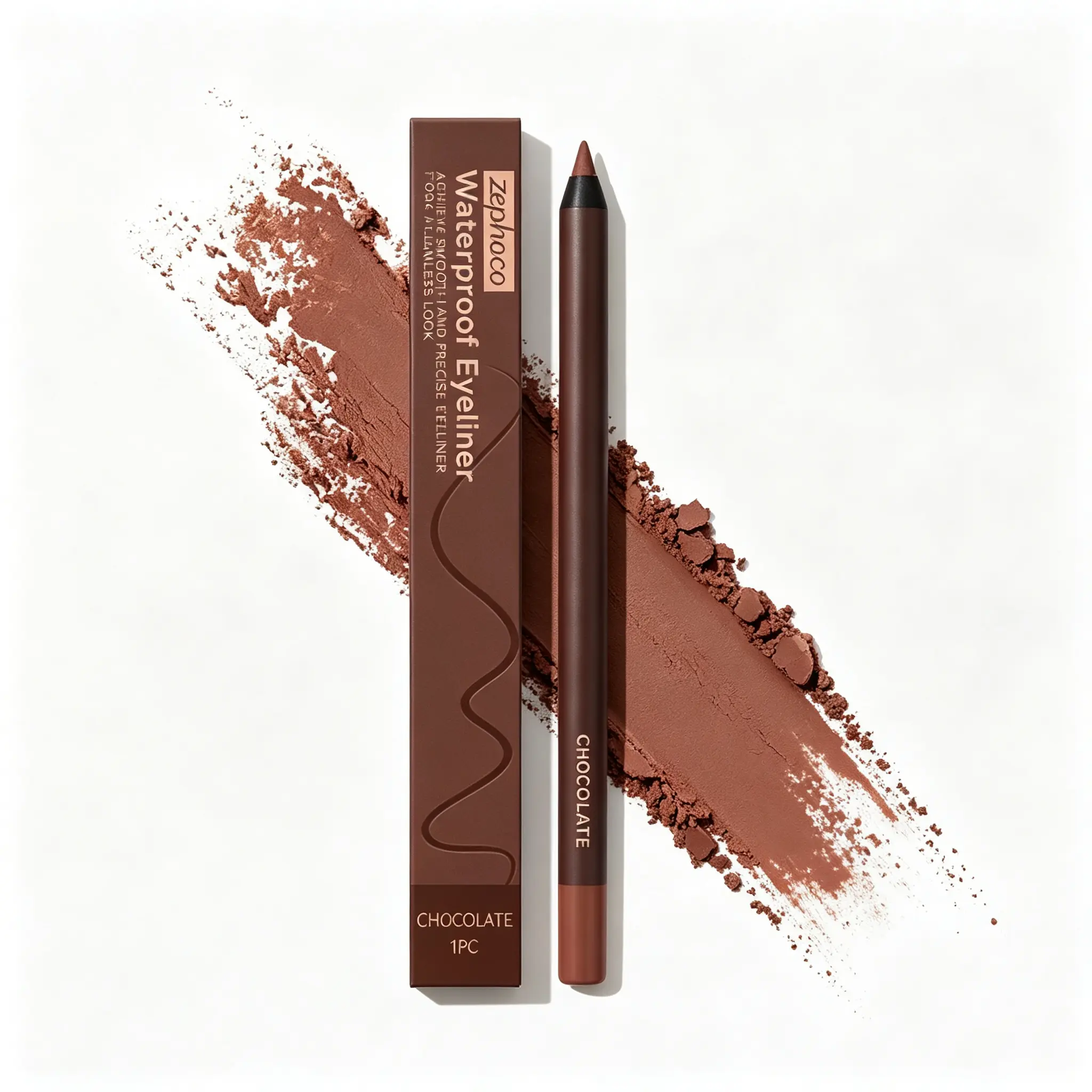 ZEPHOCO Waterproof Eyeliner Pencil, Chocolate Shade Solid Cosmetic with Creamy Texture, Smudge-Proof Contour Formula for Daily Light Makeup, 25g Long-Lasting Adults' Regular Edition, Propylene & Triethanolamine-Infused Durable Clear Lipliner