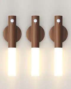 Motion Sensor Night Lights Indoor, Walnut Wooden Rechargeable Night Lights Wall Sconces Wooden, Battery Powered Magnetic Wall Sconces Decor for Bedroom, Hallway, Bathroom, Stairway, Closet