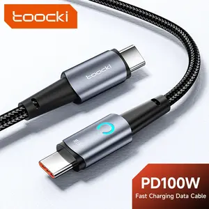 Toocki 100W USB C to USB C Cable PD Fast Charge Mobile Phone Cord 60W Type C to Type C Cable with LED Light For iPhone 15-17 Series Xiaomi Huawei Samsung MacBook Type C Cable