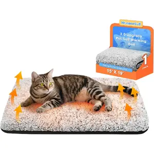 Self Warming Cat Bed, Heated Cat Bed, 2.0 Upgraded Thermal Foil Heating Pad, Plush Self-Heating Pet Mat for Crate, Floor, with Removable Washable Cover, Non-Slip, 15"x19"