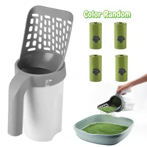 Cat Litter Shovel with 4 Rolls Garbage Bag, Portable Trash Can, Cat Litter Scoop, Litter Tray, Environmental Pet Waste Bag, Ideal for Cleaning